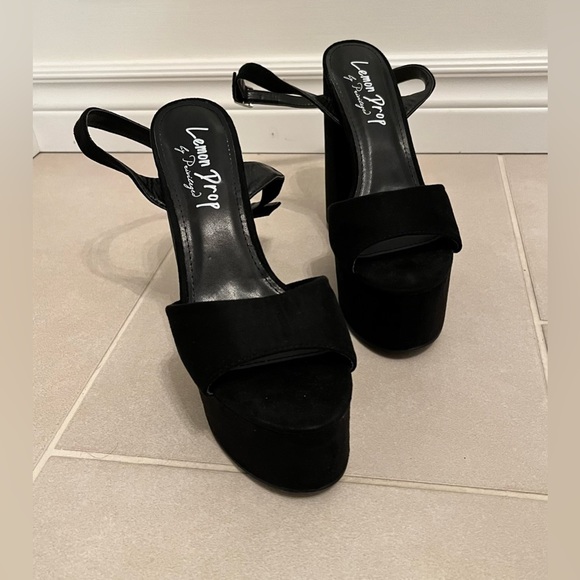 Lemon Drop by Privileged Black Velvet Platform Heels - Picture 7 of 8